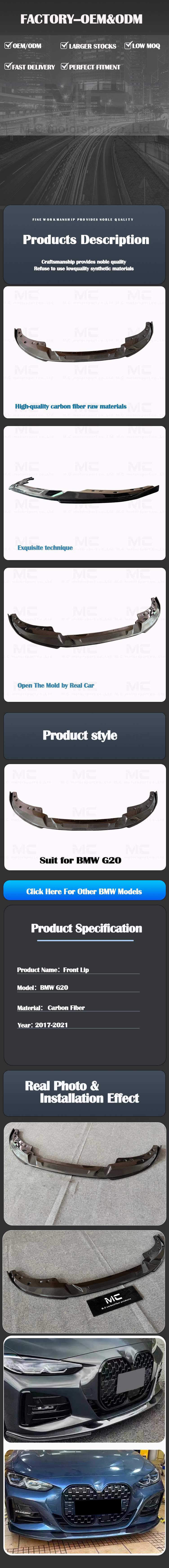 For BMW 4Series G22 3D Style Carbon Fiber Front Lip 2020-IN