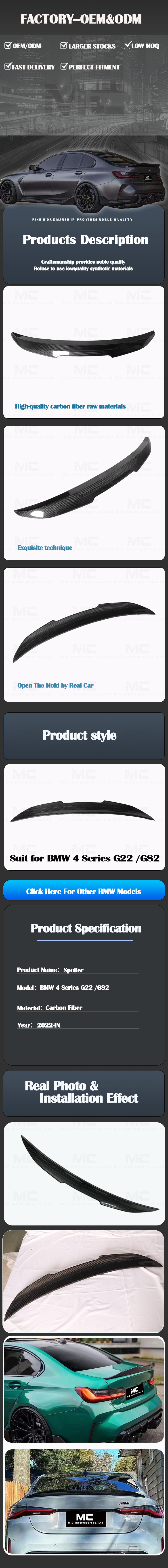 For BMW 4Series G22 PSM Style Carbon Fiber Spoiler 2020-IN