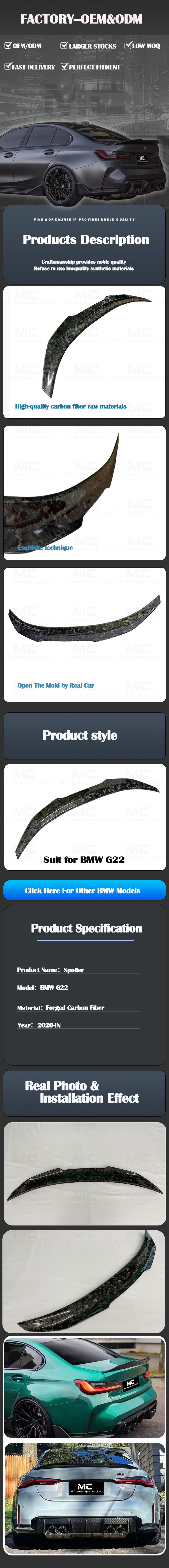 For BMW 4Series G22 PSM Forged Style Carbon Fiber Spoiler 2020-IN