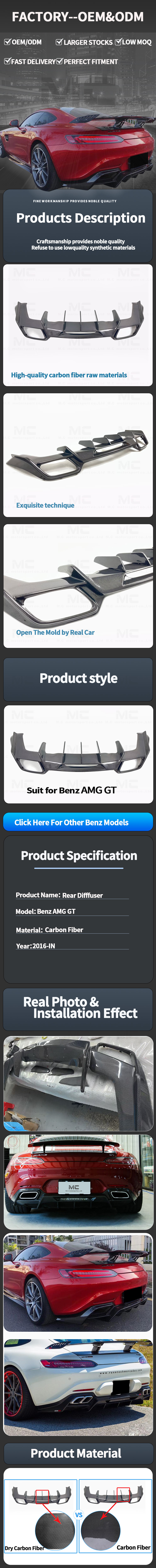 For Mercedes Benz AMG GT R Style Carbon Fiber Rear Diffuser 2016+