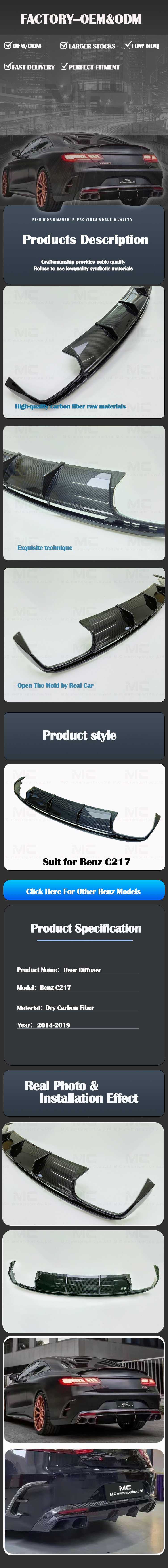 For Mercedes Benz C217 Brabus Style Carbon Fiber Rear Diffuser 2014-2019