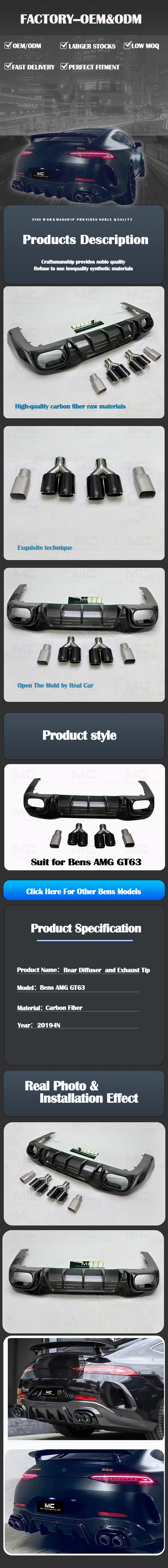 For Mercedes Benz GT50 GT63 Brabus Style Carbon Fiber Rear Diffuser + Tail Throat 2019+
