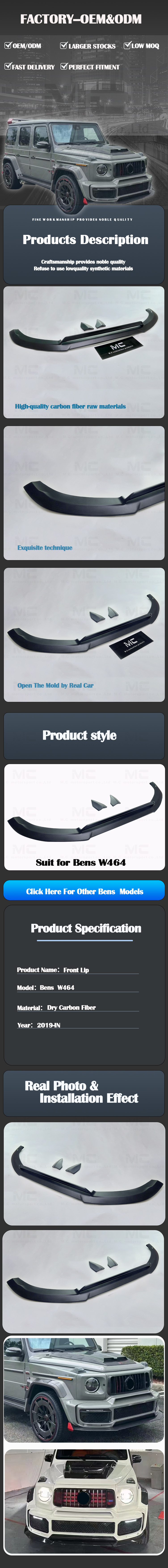 For Mercedes Benz W464 Brabus Style G900 Dry Carbon Fiber Front Lip 2019+