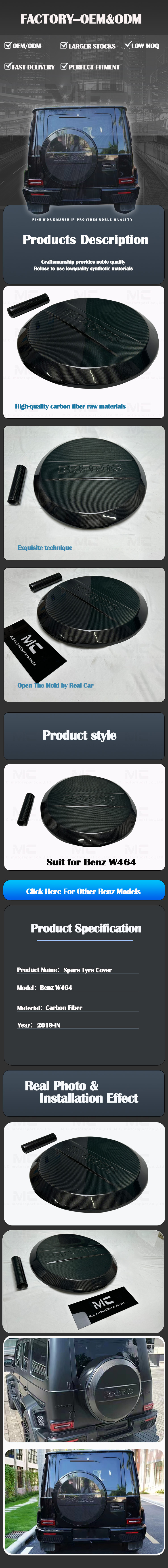 For Mercedes Benz W464 Brabus Style Carbon Fiber Spare Tire Cover 2019--2022