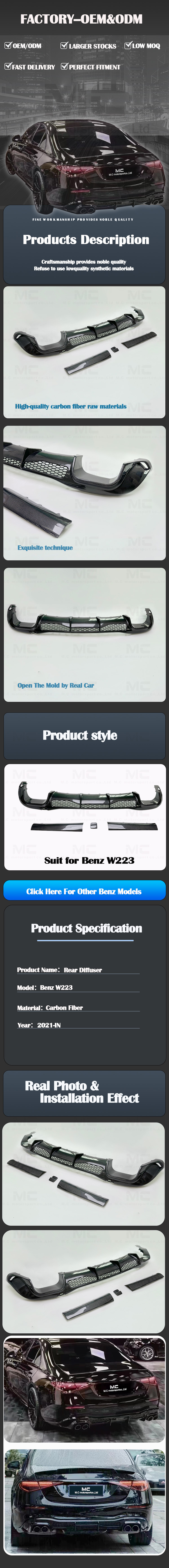 For Mercedes Benz Brabus Style Carbon Fiber Rear Diffuser 2021+