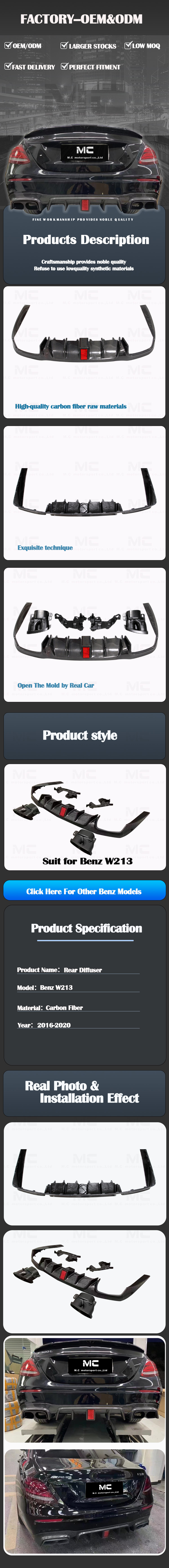 For Mercedes Benz Brabus Style Carbon Fiber Rear Diffuser 2016--2021