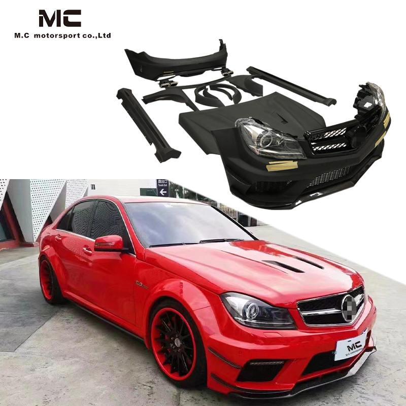 For Mercedes Benz W204 Wide Body Style Half Carbon Fiber Body Kit (with light) 2010--2014