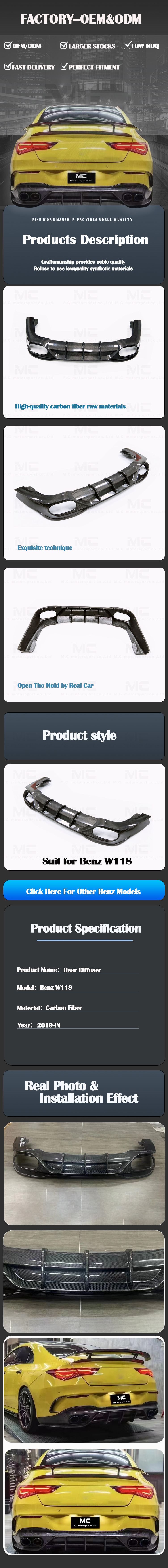 For Mercedes Benz FD Style Carbon Fiber Rear Diffuser 2019--2022