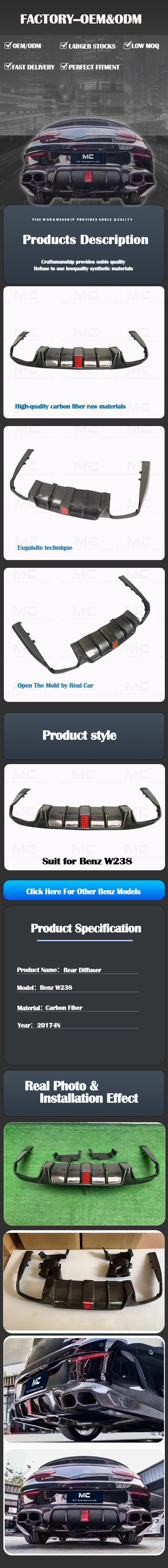 For Mercedes Benz Brabus Style Carbon Fiber Rear Diffuser 2017+