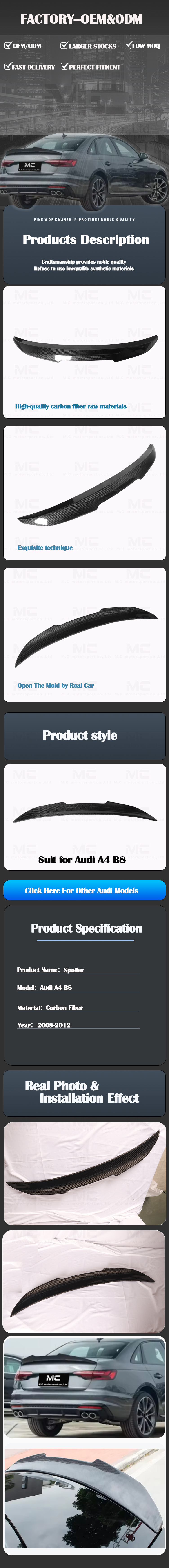 For Audi A4 B8 PSM Style Carbon Fiber Spoiler 2009-2012