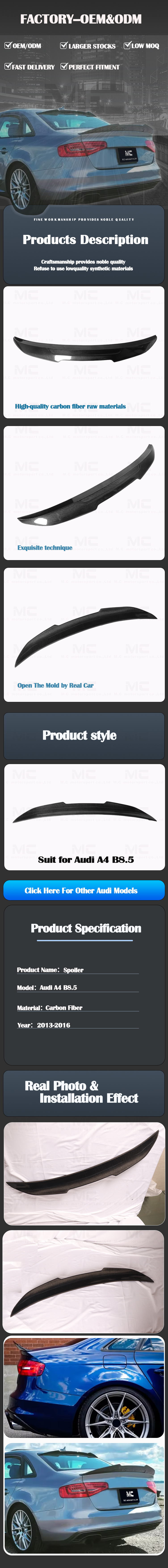 For Audi A4 B8.5 PSM Style Carbon Fiber Spoiler 2009-2012