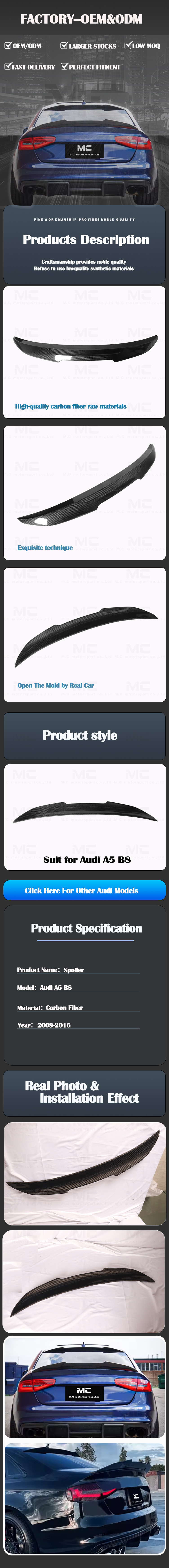 For Audi A5 B8 PSM Style Carbon Fiber Spoiler 2009-2016