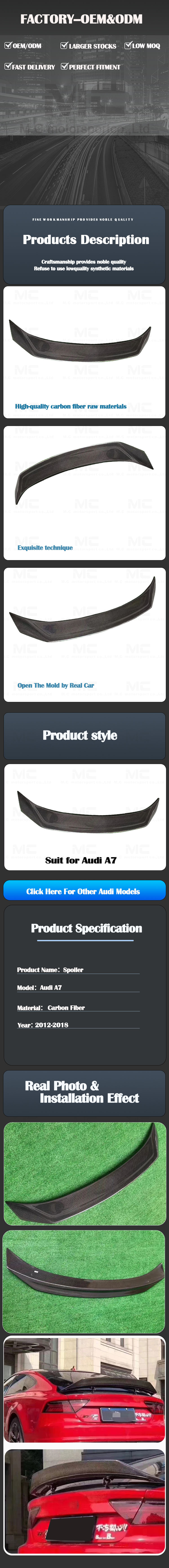 For Audi A7 Carbon Fiber Spoiler 2012-2018