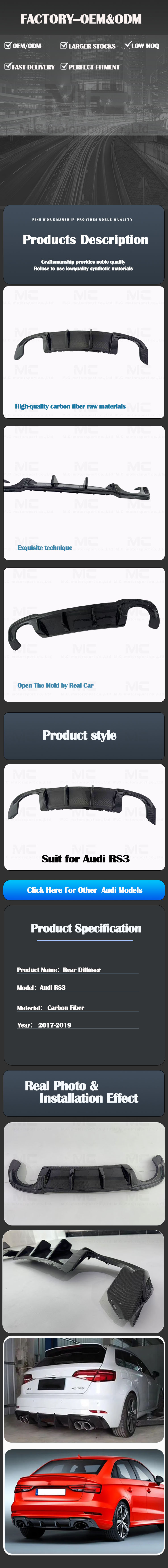 For Audi RS Carbon Fiber Rear Diffuser 2017-2019