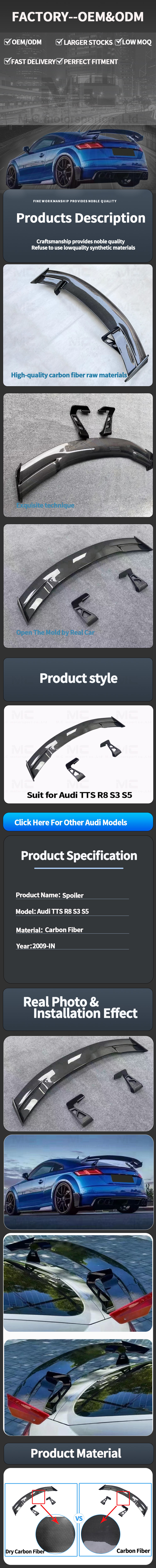 For Audi TT Sport Style Carbon Fiber Spoiler 2009+