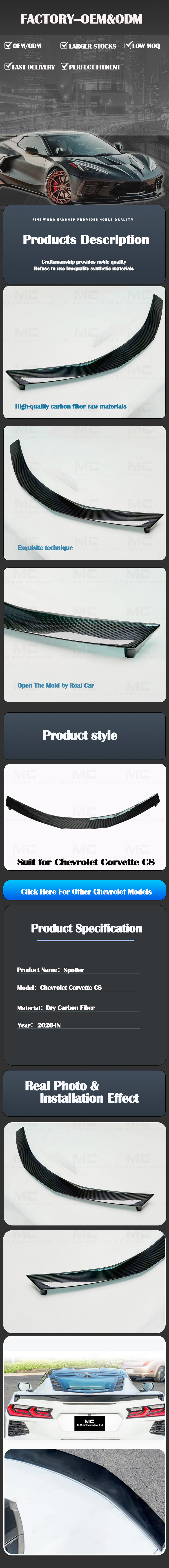 For CHEVROLET Corvette C8 Z51 Style Dry Carbon Fiber Spoiler 2020+