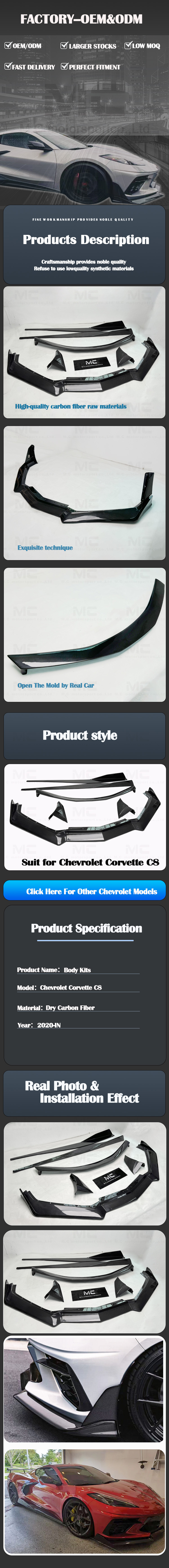 For CHEVROLET Corvette C8 Dry Carbon Fiber Body Kit 2020+