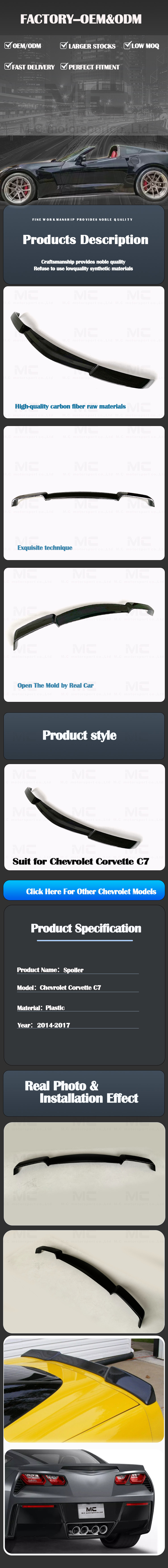 For CHEVROLET Corvette C7 Sport Style Plastic Spoiler 2014-2017