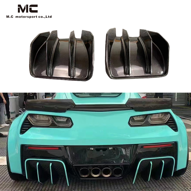 For CHEVROLET Corvette C7 2PCS Style Carbon Fiber Rear Diffuser 2014-2019