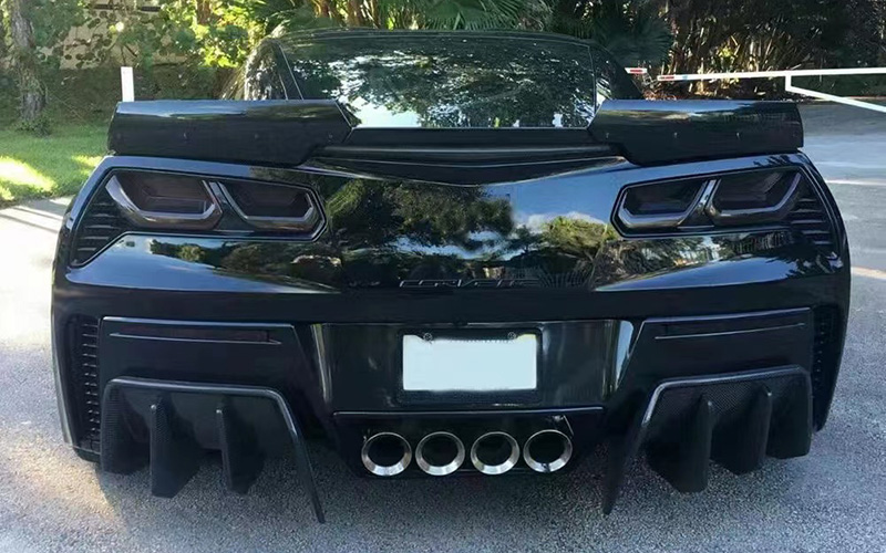 For CHEVROLET Corvette C7 2PCS Style Carbon Fiber Rear Diffuser 2014-2019