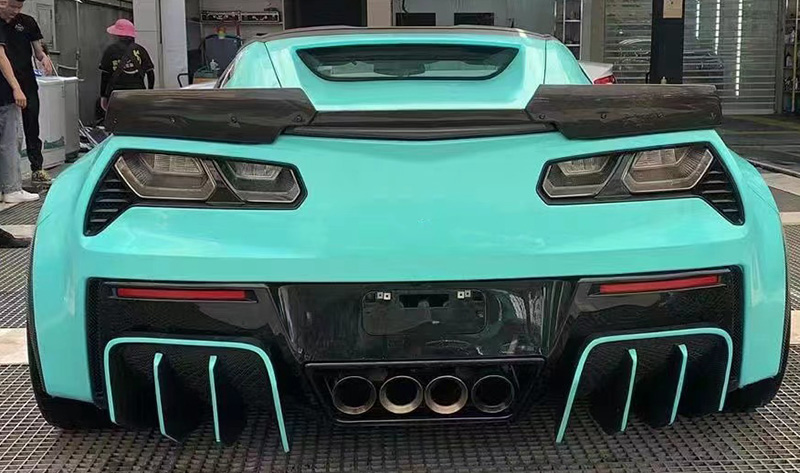 For CHEVROLET Corvette C7 2PCS Style Carbon Fiber Rear Diffuser 2014-2019