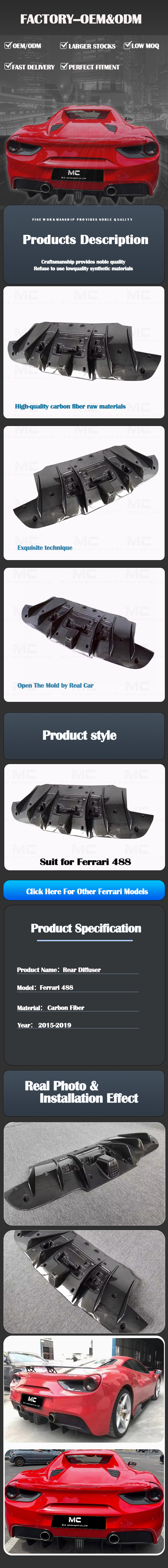 For Ferrari 488 Carbon Fiber Rear Diffuser 2015-2019