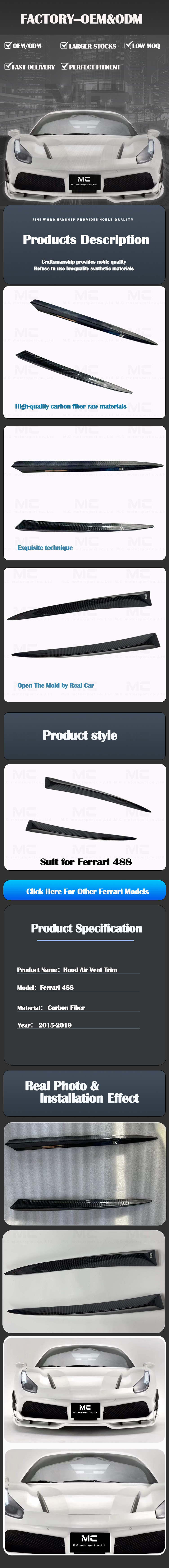 For Ferrari 488 Carbon Fiber Hood Air Vent Trims 2015-2019