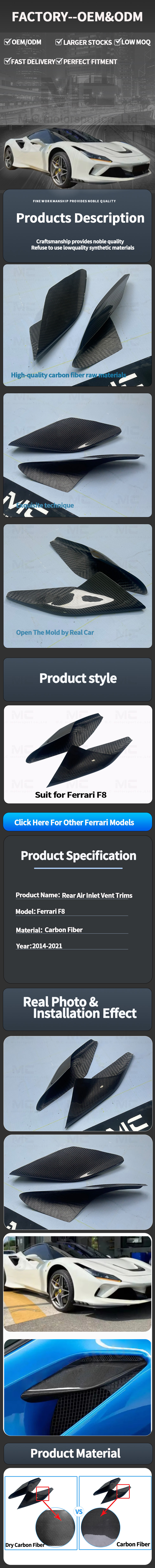 For Ferrari F8 Carbon Fiber Side Air Vent 2014-2021
