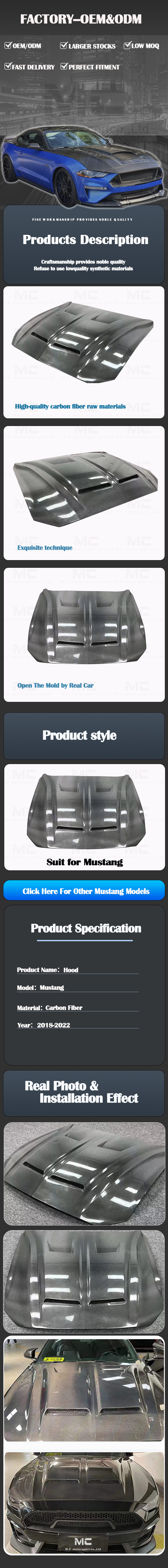 For Ford Mustang KT Style Carbon Fiber Hood 2015-2017