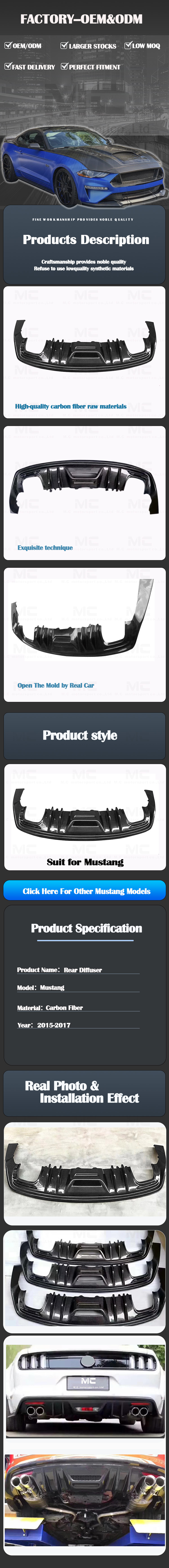 For Ford Mustang Flame style Carbon Fiber Rear Diffuser 2015-2017