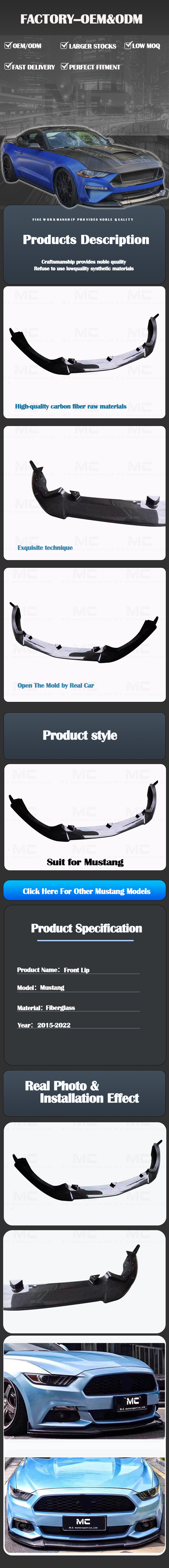 For Ford Mustang Sevigny style Carbon Fiber Front Lip 2015-2022