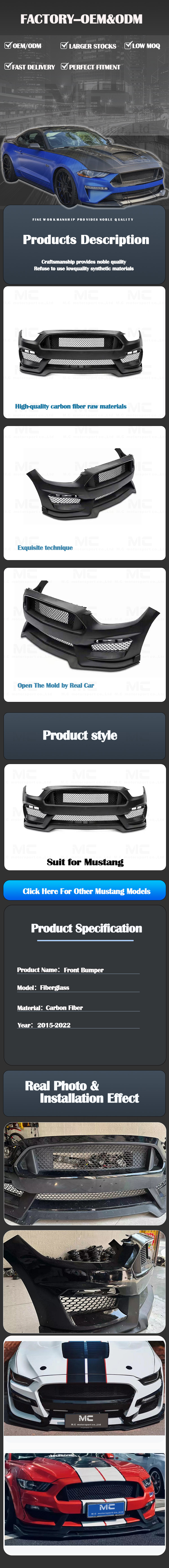 For Ford Mustang GT350 Style Carbon Fiber Front Bumper 2015-2022