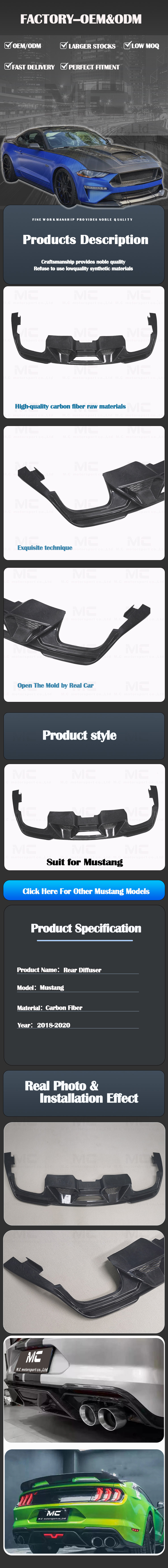 For Ford Mustang GT500 Style Carbon Fiber Rear Diffuser 2018-2020