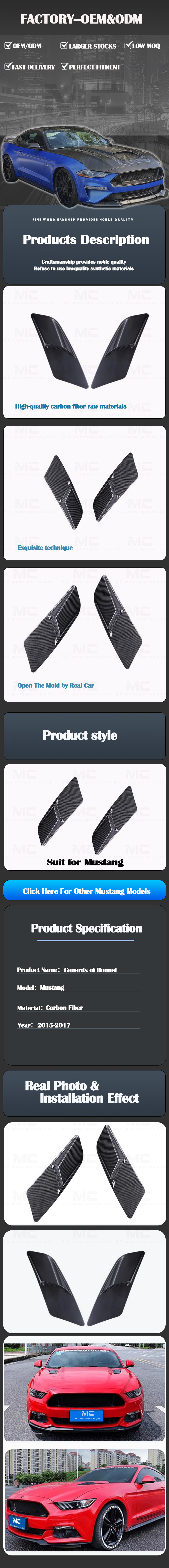 For Ford Mustang Carbon Fiber Hood Canards 2015-2017