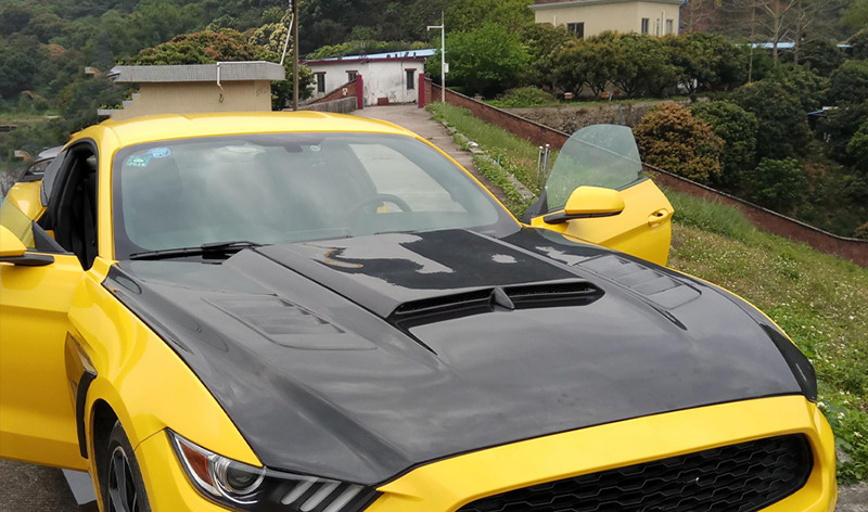 For Ford Mustang Flame Style Carbon Fiber Hood 2015-2017