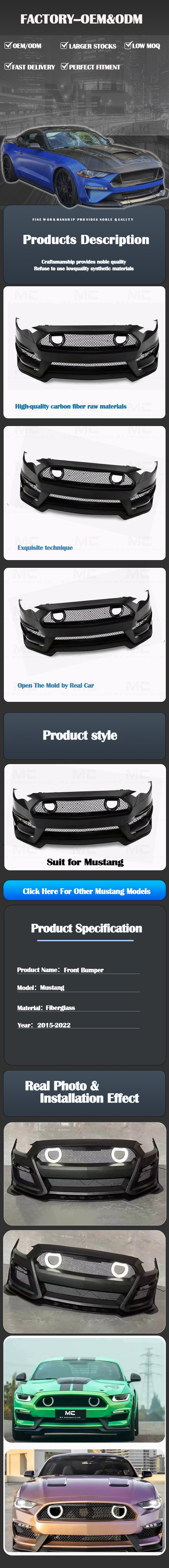 For Ford Mustang Flame Style Fiberglass Front Bumper 2015-2022