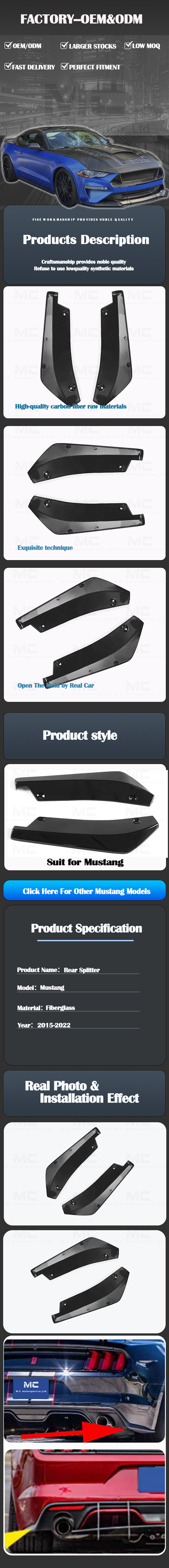 For Ford Mustang Fiberglass Rear Splitter 2015-2022