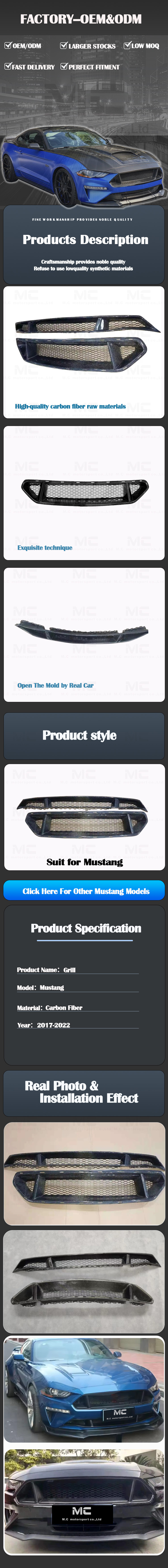 For Ford Mustang OEM Style Carbon Fiber Mid Grill 2017-2022