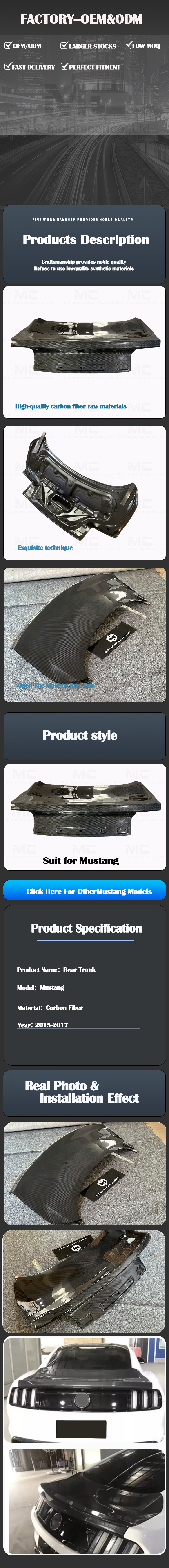 For Ford Mustang Carbon Fiber Rear Trunk 2015-2017